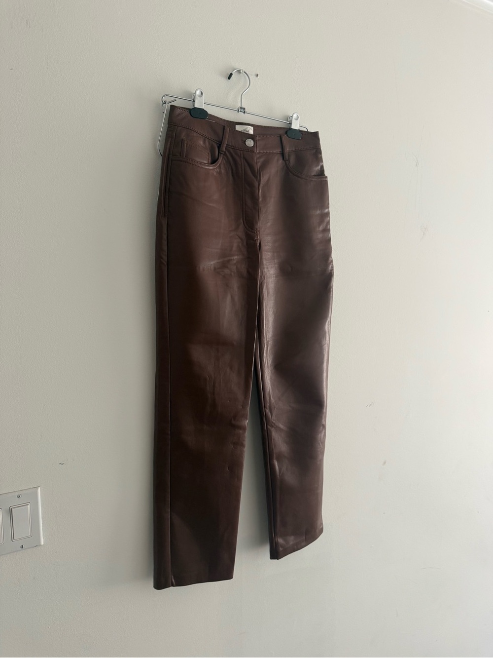 Aritzia Wilfred High-Rise Faux Leather Straight Leg Pants - Brown size 2 - Picture 5 of 11